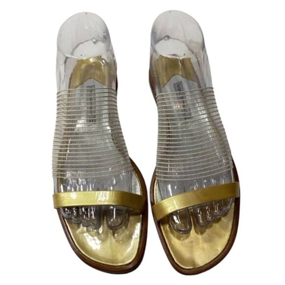 Via Spiga Yellow White Sheer Open Toe Summer Sandal Shoes - Picture 1 of 14